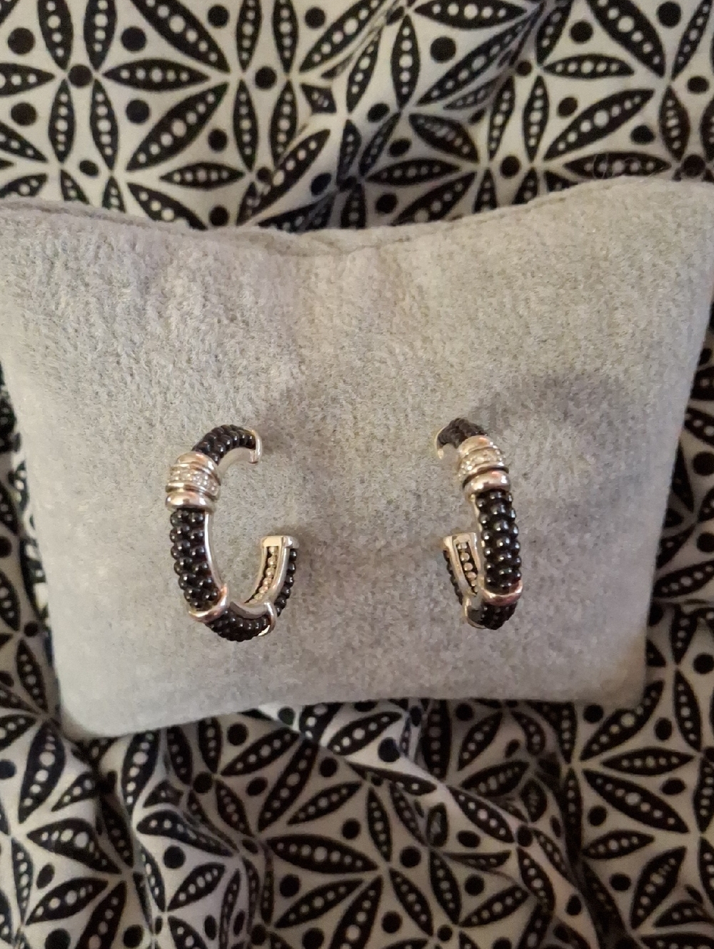 LAGOS Black Ceramic Cavier Beaded Hoop Earrings with Sterlun Silver And Diamonds